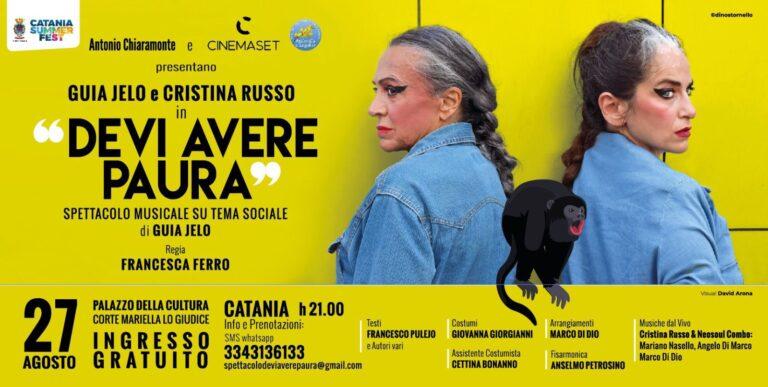 Catania, al Palazzo della Cultura: Guia Jelo con Cristina Russo in ‘Devi avere paura’, spettacolo contro i demoni della vita